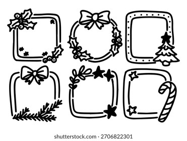 Un conjunto de marcos de Navidad dibujados a mano en estilo doodle para decorar lindas Fotos familiares.