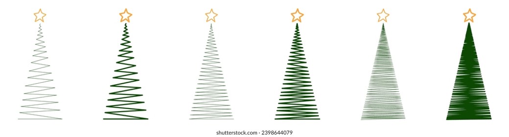 Set of hand-drawn Christmas trees with a star