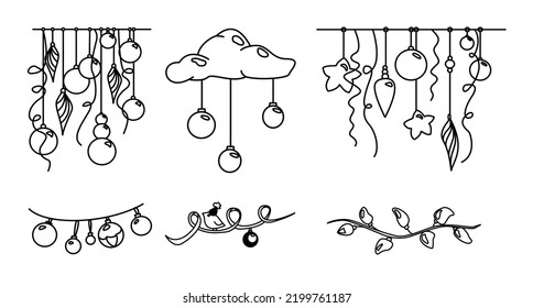 Set of hand-drawn christmas and winter doodle elements in vector. Festive collection isolated on white background. Design for icons, buttons, holidays. Gifts, trees, wreaths, presents, gingerbread.