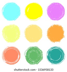 Set of hand-drawn circles of bright colors. Design element. Vector illustration.