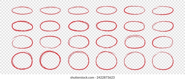 A set of hand-drawn circles.  Circle scribbles for passing a note. Circular logo design elements. Graffiti bubble vector illustration drawn with red marker or charcoal .