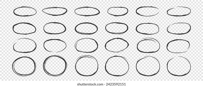 Un conjunto de círculos dibujados a mano.  Círculo garabatos para pasar una nota. Elementos de diseño del logotipo circular. Ilustración vectorial de burbujas de graffiti con marcador o tiza .