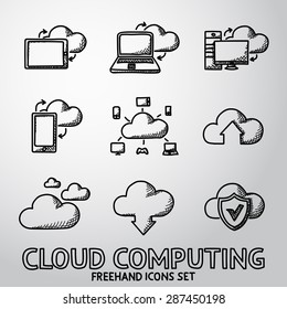 Set of handdrawn Cloud Computing icons. Vector