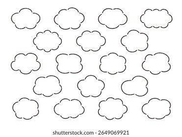 Um conjunto de quadros de nuvens desenhados à mão.
