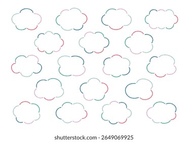 Um conjunto de quadros de nuvens desenhados à mão.