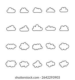 A set of hand-drawn cloud icons that can be used as backgrounds, scenery, and decorations