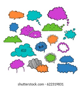 Set of hand-drawn cloud speech bubbles, vector abstract illustration of doodle speech bubbles, EPS 8