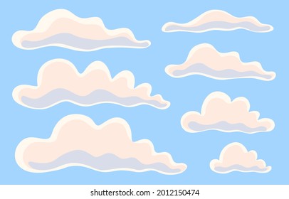Set of hand-drawn clouds. Blue sky with clouds.
