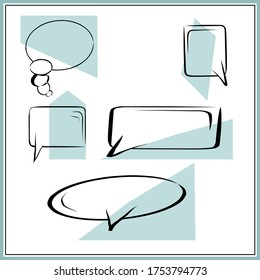 Set of hand-drawn clouds with thoughts and speech bubbles with a love message, congratulations and advertising. You can use them for any of your pictures. Doodle style. Isolated set of transparent vec