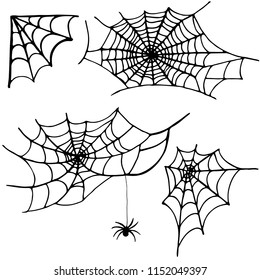 set of hand-drawn cobwebs, vector