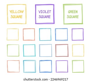Conjunto de cuadrados de doodle de color dibujado a mano con lugar para el texto, ilustración de eps10 vectorial
