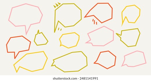 Set of hand-drawn colored speech bubbles.  Vector chat speech or dialogue.