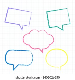 set of hand-drawn colorful bubble speech on grid line  illustration vector