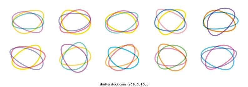set of  Hand-Drawn Colorful Scribble Loop Shape Vector Set with Overlapping Thin Line Ovals and Dynamic Doodle Style vector lines
set of colorful overlapping gradient lines vector