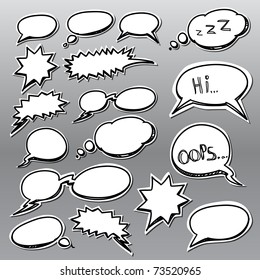 Set of hand-drawn comic style talk clouds