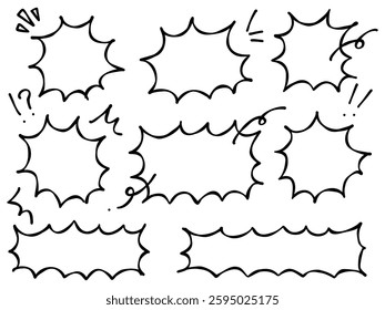 Set of Hand-Drawn Comic-Style Speech Bubbles, Frames