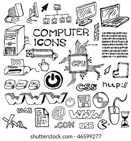 Set of hand-drawn computer icons (vector)