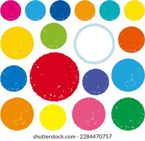 Set of hand-drawn crayon touch circle frame icons banner in vivid colors