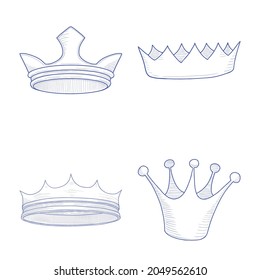 Set of hand-drawn crowns. Vector illustration in doodle style.
