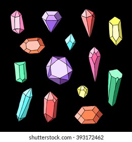 Set of hand-drawn crystals