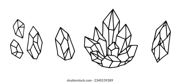 Set of hand-drawn crystals or minerals.