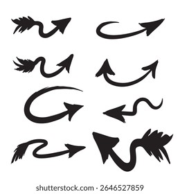 Set of hand-drawn curved arrows with sketchy lines