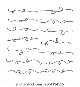 set of hand-drawn curved line vectors, border lines shape, doodle line stroke vectors, Curl Line Vectors, curve directional symbols Vector illustrations, calligraphic curve flourish line vector

