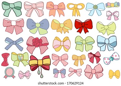 set of hand-drawn cute bows