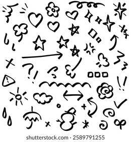 Set of Hand-Drawn Decoration Materials, Comics, Symbols