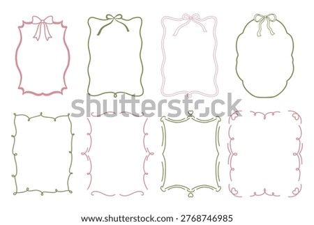 Set of Hand-Drawn Decorative Frames with Bows and Doodles for Wedding Invitations and Stationery