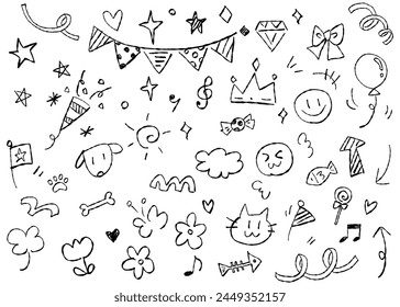 Set of hand-drawn decorative illustrations, graffiti decoration, one-point materials
