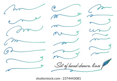 Set of hand-drawn decorative lines (Cold color gradation)