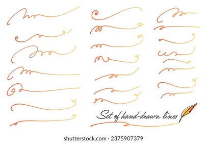 Set of hand-drawn decorative lines (warm color gradation)
