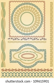 Set of hand-drawn detailed design elements - borders, frames etc