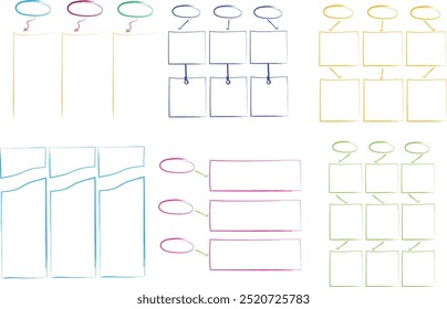 Set of hand-drawn diagrams including sketch-style frames, boxes, arrows, and speech bubbles. Great for infographic planning, visual storytelling, notebooks, and editable layouts.Set of infographic