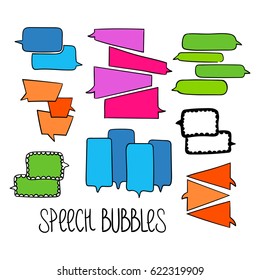 Set of hand-drawn dialog speech bubbles, color vector abstract illustration of speech bubbles, EPS 8