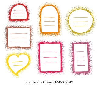 A set of hand-drawn different vector frames made of dots. Collection of colored borders. 