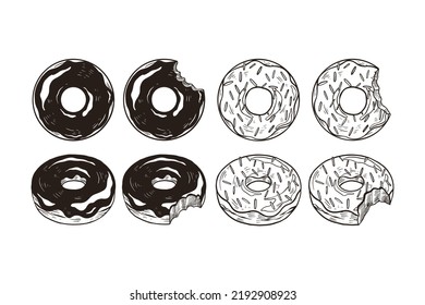 Conjunto de ilustraciones de donut dibujadas a mano