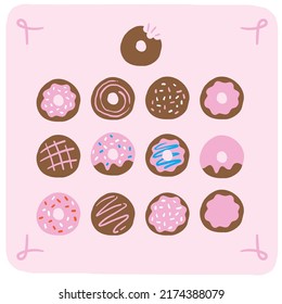 Conjunto de donuts dibujados a mano de estilo plano. vector.