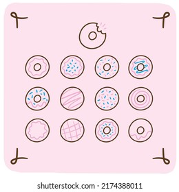 Set of hand-drawn donuts line art. vector.