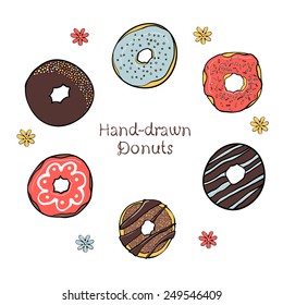Set of Hand-drawn Donuts on White Background