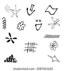 Set of hand-drawn doodle abstract shapes, emoticons on a white background
Vector drawn figures
