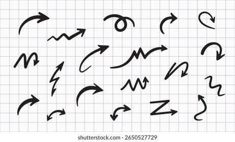 Set of Hand-Drawn Doodle Arrows on Grid Background