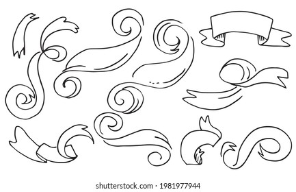 set of hand-drawn doodle banner flags on white background.