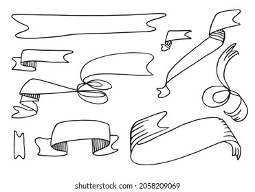 set of hand-drawn doodle banner flags on white background.