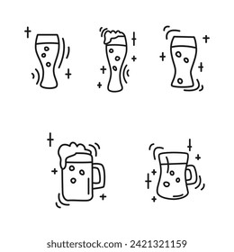 Set of handdrawn doodle beer icons in black and white cute lineart