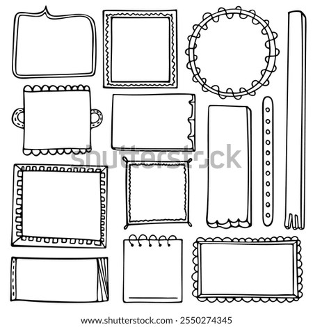 Set of hand-drawn doodle black frames and elements for bullet journal, notebook, scrapbook, planner or diary 