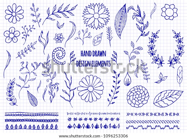 Set of hand-drawn\
doodle borders and elements. Sketch style Rustic decorative line\
borders, tribal elements. For scrapbooking, invitations, gift and\
present cards