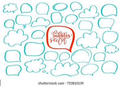 set of handdrawn doodle bubbles for your text. design for comics Speech situation phrases. Vector illustration.