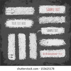 Set of hand-drawn doodle chalk banners on blackboard. Vector illustration. 